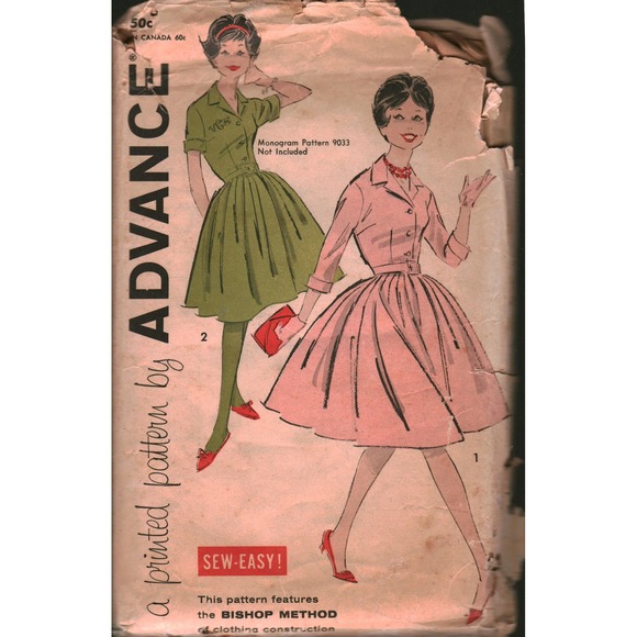 Advance Other - Vintage Advance 9187 Shirtwaist Dress Sewing Pattern Teen 16 1950s Rockabilly